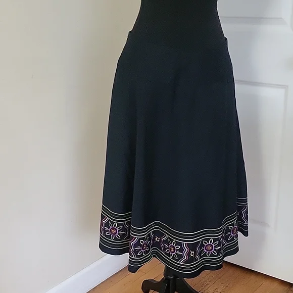 Camille La Vie Black Skirt with EMBROIDERED Purple Floral Design - Picture 4 of 7